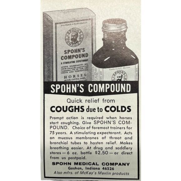 Spohn Medical Co Vintage Mini Print Ad 1970s Horses Coughs Colds Medicine - Picture 6 of 6